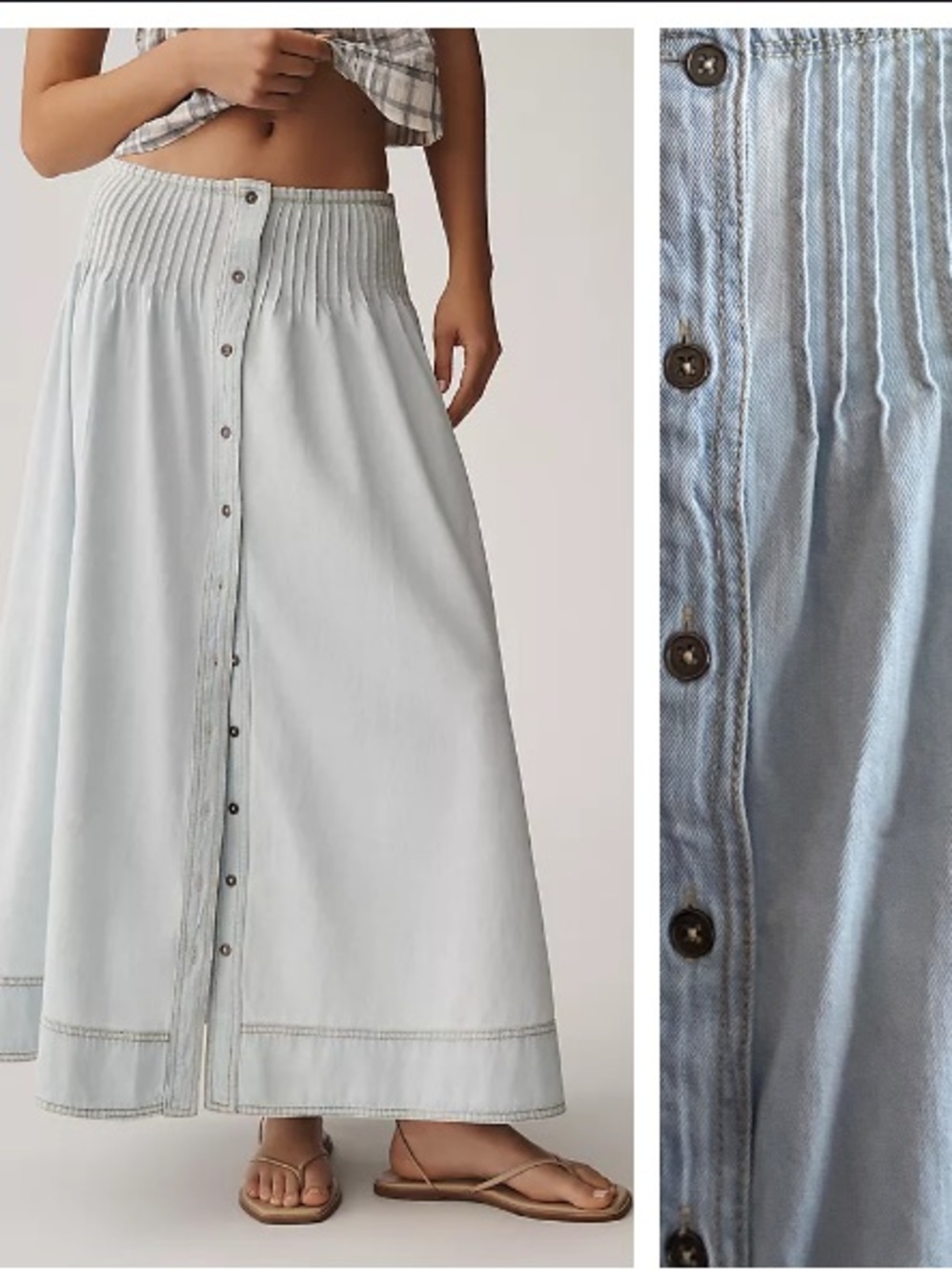 Anthropologie Pilcro Pintuck Basque-Waist Denim Maxi Skirt XS